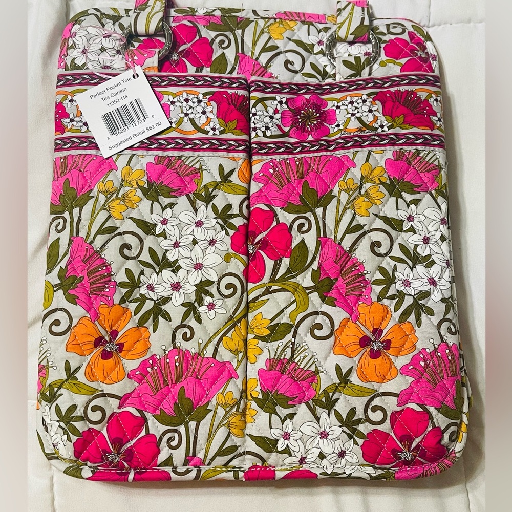 VERA BRADLEY TEA GARDEN PATTERN TOTE BAG PINK ORANGE FLORAL